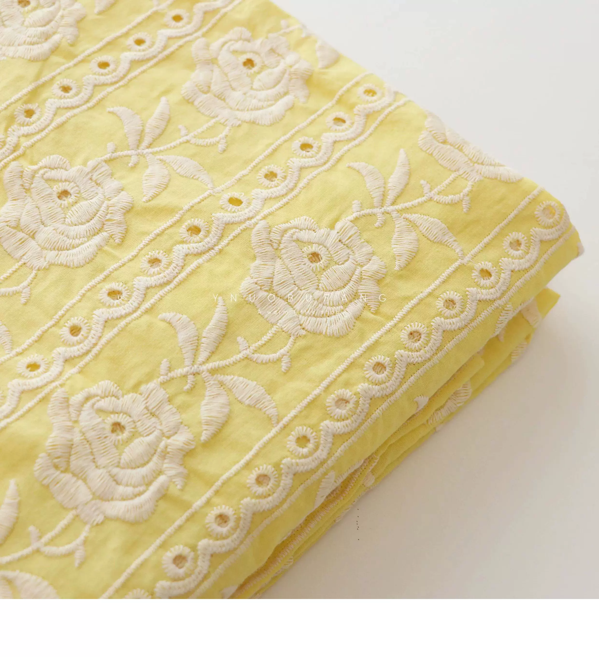 Embroidery Yellow Dress - 100% bawełna, żółta koronkowa tkanina do