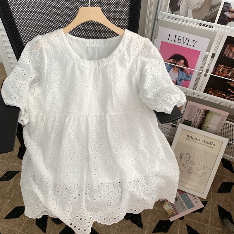 Embroidery Cotton Shirt - Modne bluzki damskie z wycięciami i