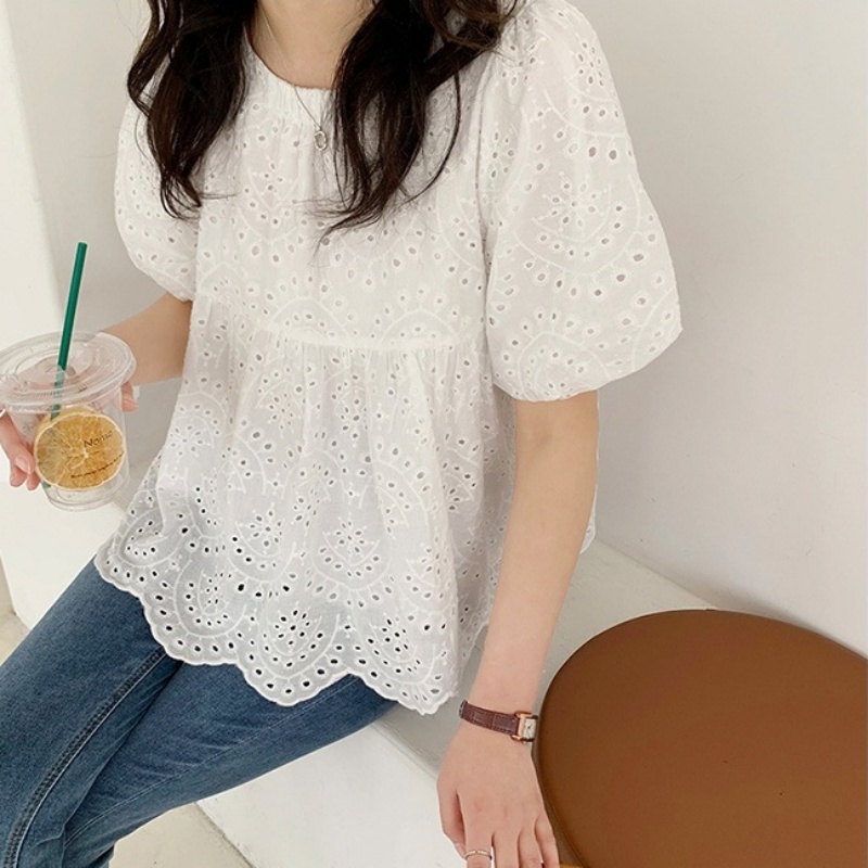 Modne bluzki damskie z wycięci – Embroidery Cotton Shirt recenzja i cena