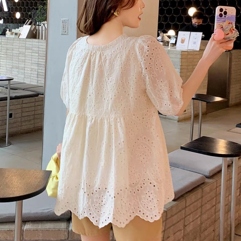 Modne bluzki damskie z wycięci – Embroidery Cotton Shirt recenzja i cena