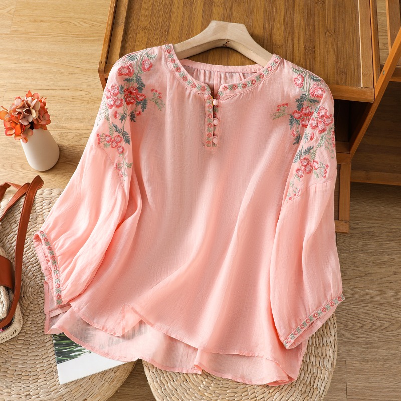 Damskie bluzki w stylu chiński – Embroidery Cotton Shirt recenzja i cena