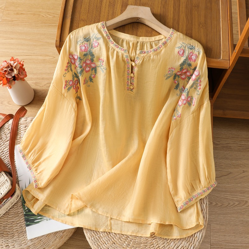 Damskie bluzki w stylu chiński – Embroidery Cotton Shirt recenzja i cena