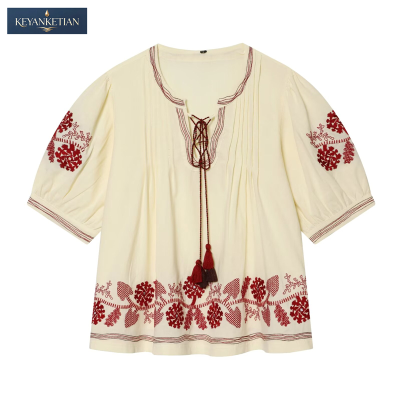 KEYANKETIAN 2026 Boho Vacation – Embroidery Cotton Shirt recenzja i cena